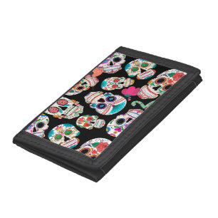 Colorful Sugar Skulls Pattern Trifold Wallet