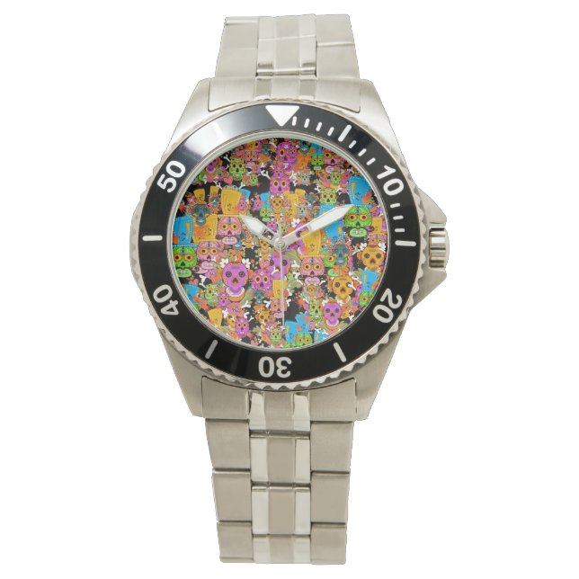 Colorful Sugar Skulls Pattern Watch (Front)