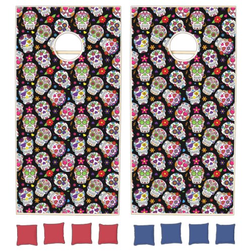 Colorful Sugar Skulls Patterned Cornhole Set