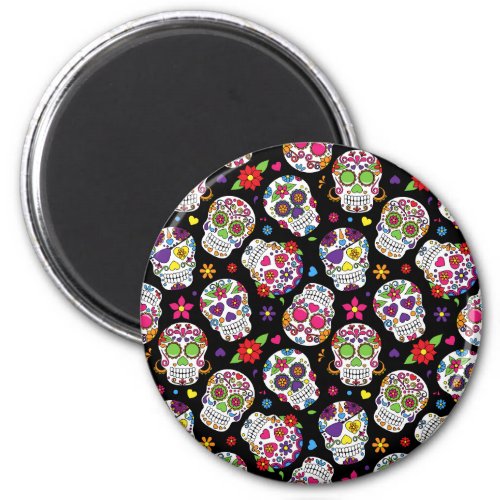 Colorful Sugar Skulls Patterned Magnet