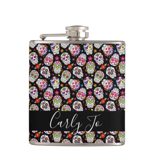Colorful Sugar Skulls Personalized Flask