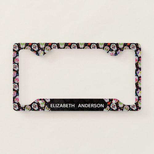 Colorful Sugar Skulls Personalized  License Plate Frame