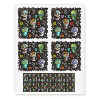 Colorful Sugar Skulls Temporary Tattoos