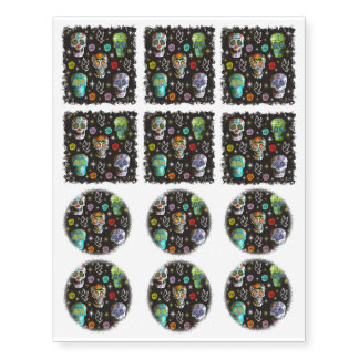 Colorful Sugar Skulls Temporary Tattoos