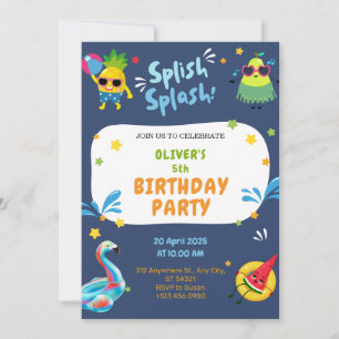 Colorful Summer 5th Birthday Party Invitation