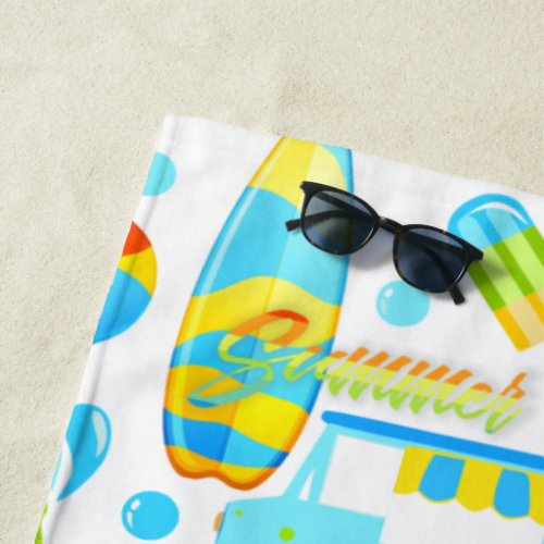 Colorful Summer and Beach Fun Monogrammed Pattern Beach Towel