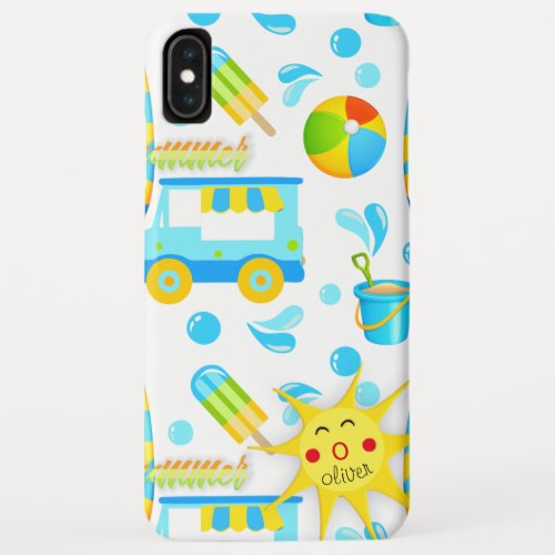 Colorful Summer and Beach Fun Monogrammed Pattern iPhone XS Max Case