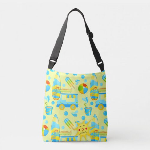 Colorful Summer and Beach Fun Monogrammed Pattern Crossbody Bag