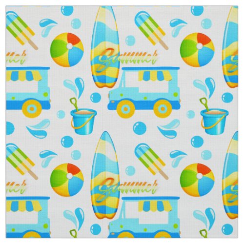 Colorful Summer and Beach Fun Monogrammed Pattern Fabric