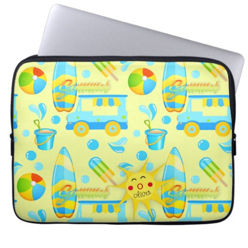 Colorful Summer and Beach Fun Monogrammed Pattern Laptop Sleeve