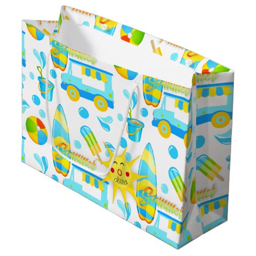 Colorful Summer and Beach Fun Monogrammed Pattern Large Gift Bag