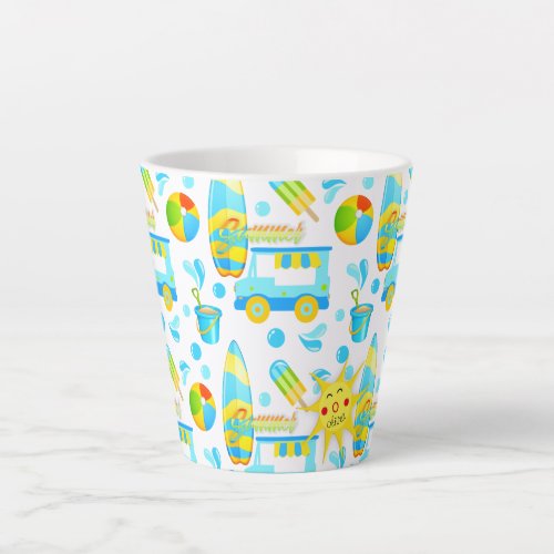 Colorful Summer and Beach Fun Monogrammed Pattern Latte Mug