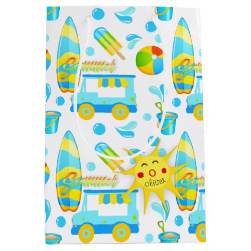 Colorful Summer and Beach Fun Monogrammed Pattern Medium Gift Bag