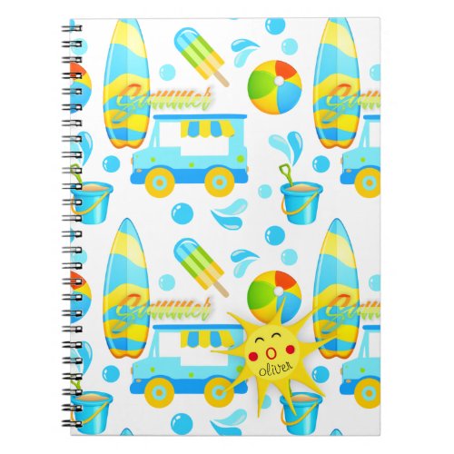 Colorful Summer and Beach Fun Monogrammed Pattern Notebook