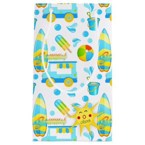 Colorful Summer and Beach Fun Monogrammed Pattern Small Gift Bag