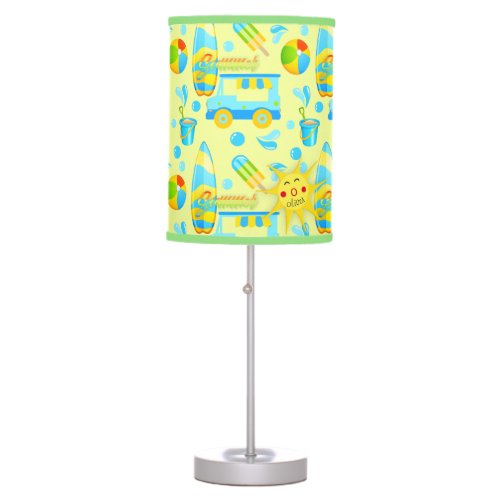 Colorful Summer and Beach Fun Monogrammed Pattern Table Lamp