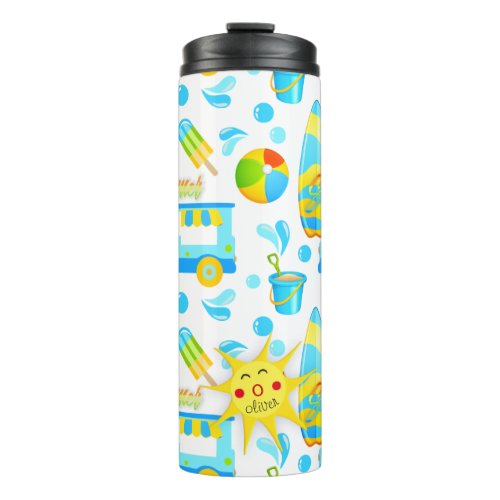 Colorful Summer and Beach Fun Monogrammed Pattern Thermal Tumbler