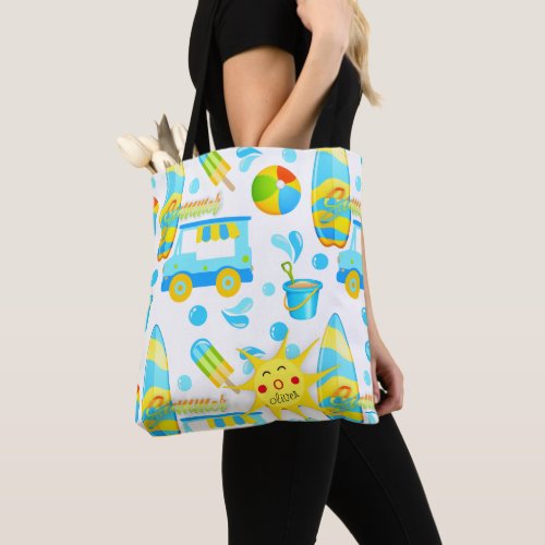 Colorful Summer and Beach Fun Monogrammed Pattern Tote Bag