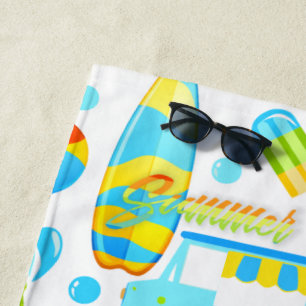 Colorful Summer and Beach Fun Monogrammed Pattern Towel