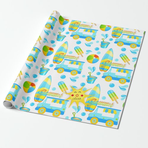 Colorful Summer and Beach Fun Monogrammed Pattern Wrapping Paper
