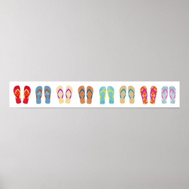 Colorful Summer Beach Flip Flops Horizontal Poster (Front)