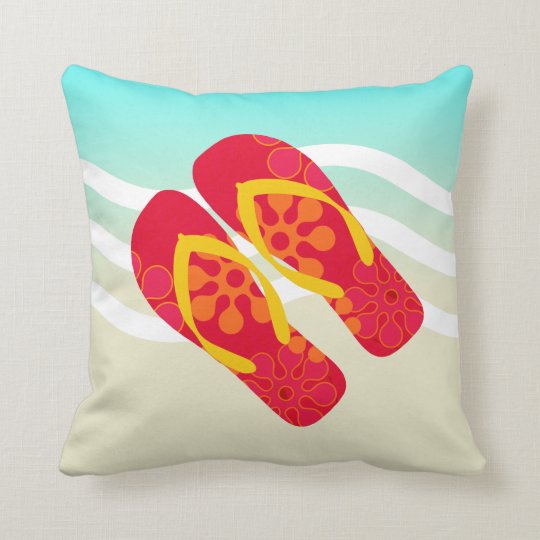Colorful Summer Beach Flip Flops Throw Pillow | Zazzle.com