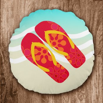 Colorful Summer Beach Flip Flops Throw Pillow by machomedesigns at Zazzle