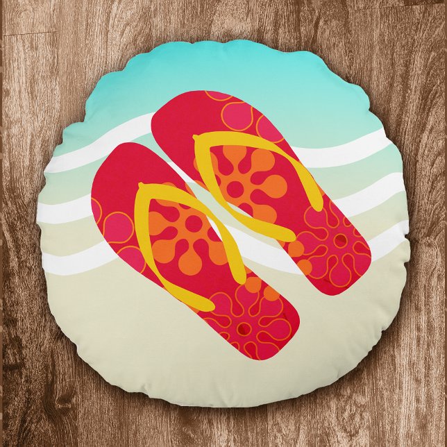 Colorful Summer Beach Flip Flops Throw Pillow (Creator Uploaded)
