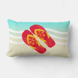 Colorful Summer Beach Flip Flops Throw Pillow