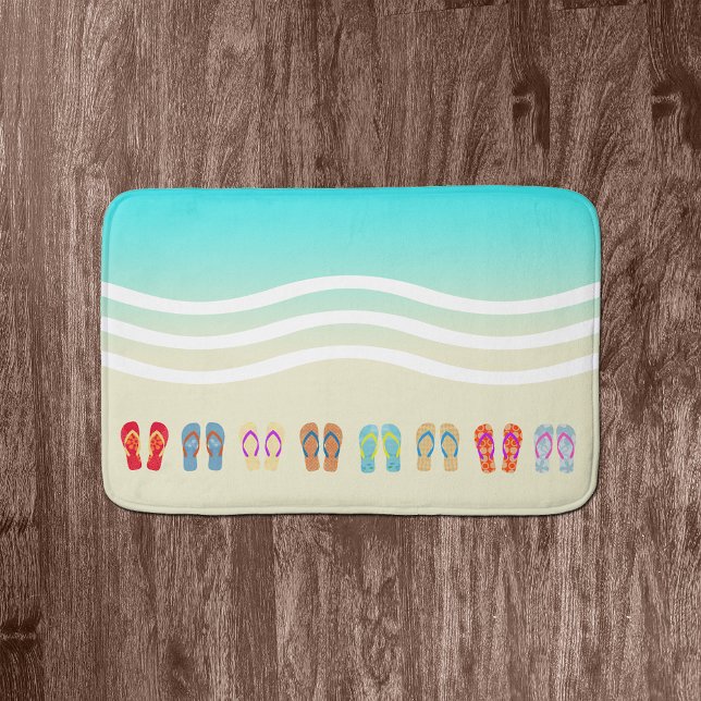 Colorful Summer Beach Waves  Flip Flops Bath Mat (Creator Uploaded)