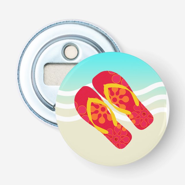 Colorful Summer Beach Waves Flip Flops Bottle Opener (Front)