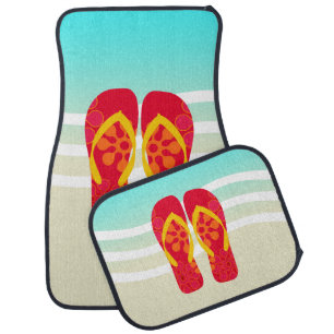 Colorful Summer Beach Waves Flip Flops Car Floor Mat