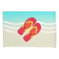 Colorful Summer Beach Waves Flip Flops Pillow Case