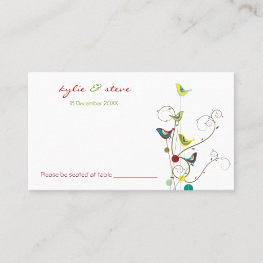 Customizable Colorful Summer Bird &amp; Swirls Place / Table Card Business Card Templates