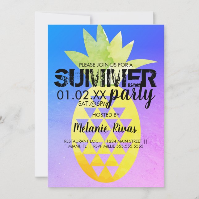 Colorful Summer Birthday Beach Party Pineapple Invitation (Front)