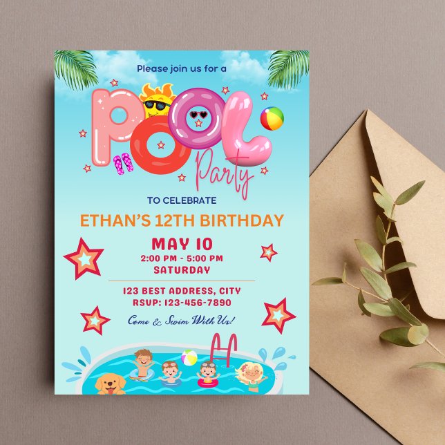 Colorful summer birthday invitation / Pool Party I (Creator Uploaded)