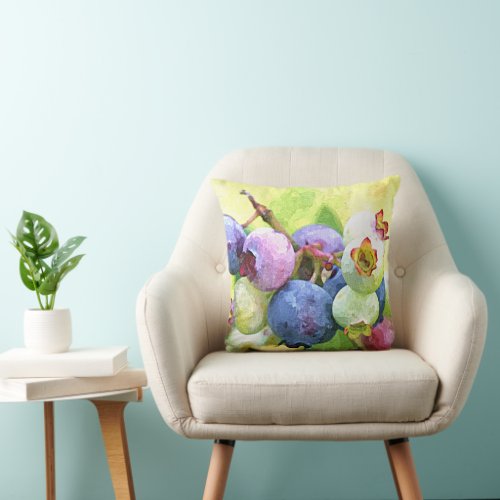 Colorful Summer Blueberries Watercolor Throw Pillow