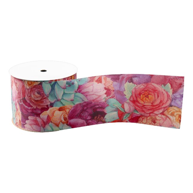 Colorful Summer bouquet Grosgrain Ribbon (Spool)