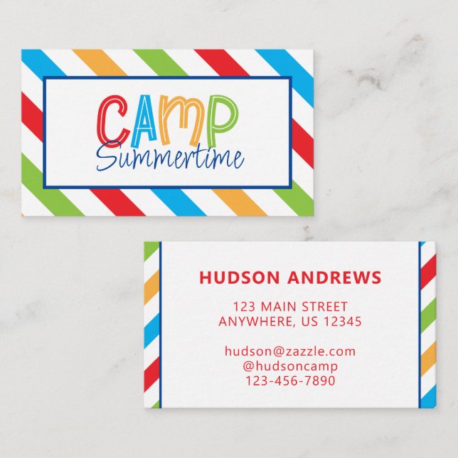 Colorful Summer Camp Personalized Contact Cards (Front/Back)