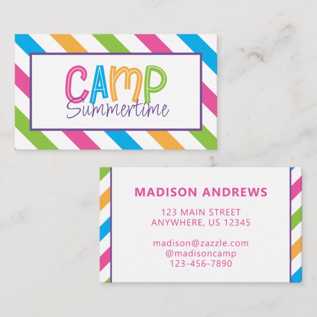 Colorful Summer Camp Personalized Contact Cards (Front/Back)