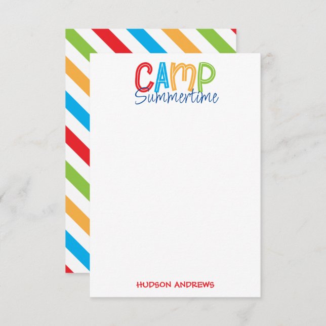 Colorful Summer Camp Personalized Note Cards (Front/Back)
