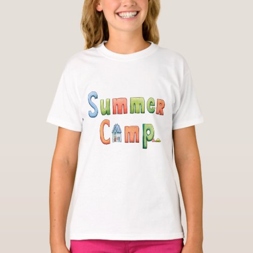 Colorful Summer Camp Text for Outdoor Adventure T-Shirt