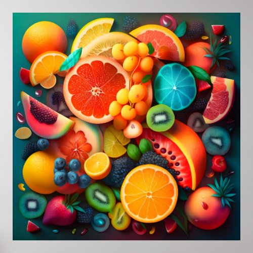 Colorful Summer Citrus Fruits Poster