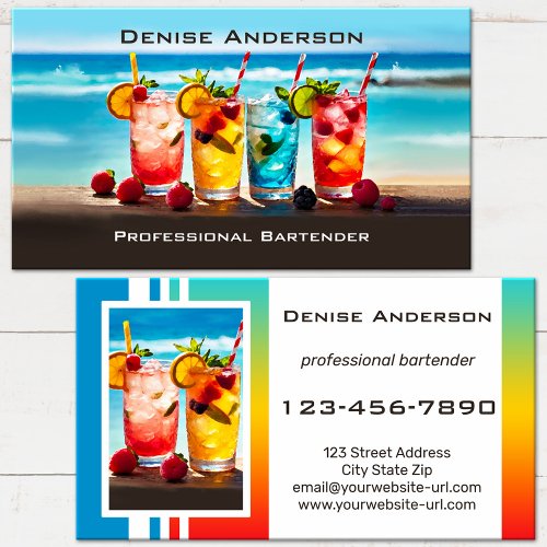 Colorful Summer Cocktail Beach Bartender  Business Card