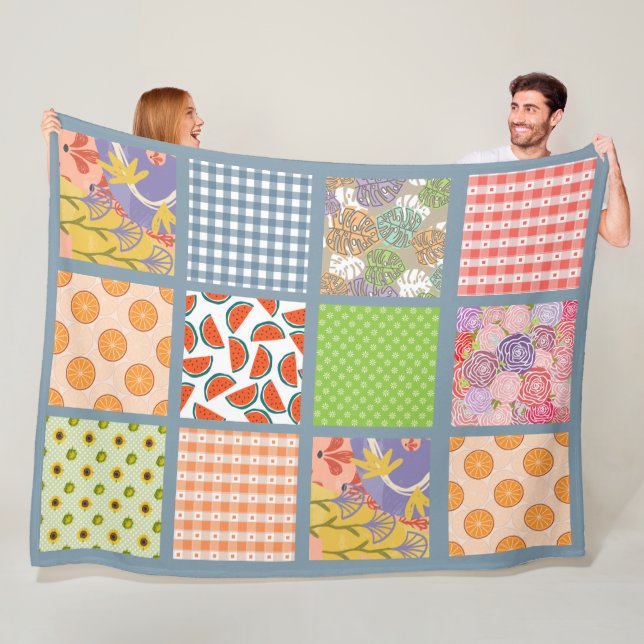 Colorful summer collage pattern Floral Scottish Fleece Blanket (In Situ)