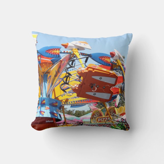 Colorful Summer County Fair Ride Experience Photo Throw Pillow (Front)