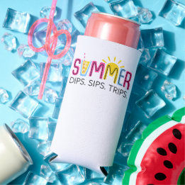 Colorful Summer Dips Sips Trips with Drink and Sun Seltzer Can Cooler