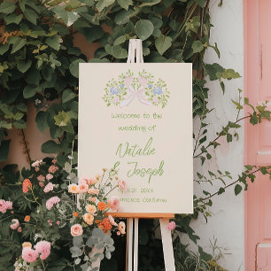 Colorful Summer Drawn Bow Floral Wedding Welcome Foam Board