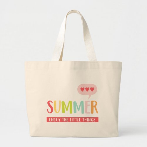 Colorful SUMMER  Enjoy The Little Things Word Art Large Tote Bag