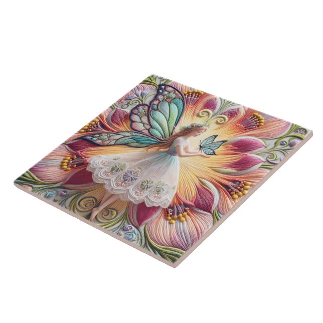 Colorful Summer Fairy Butterfly Ceramic Tile (Side)